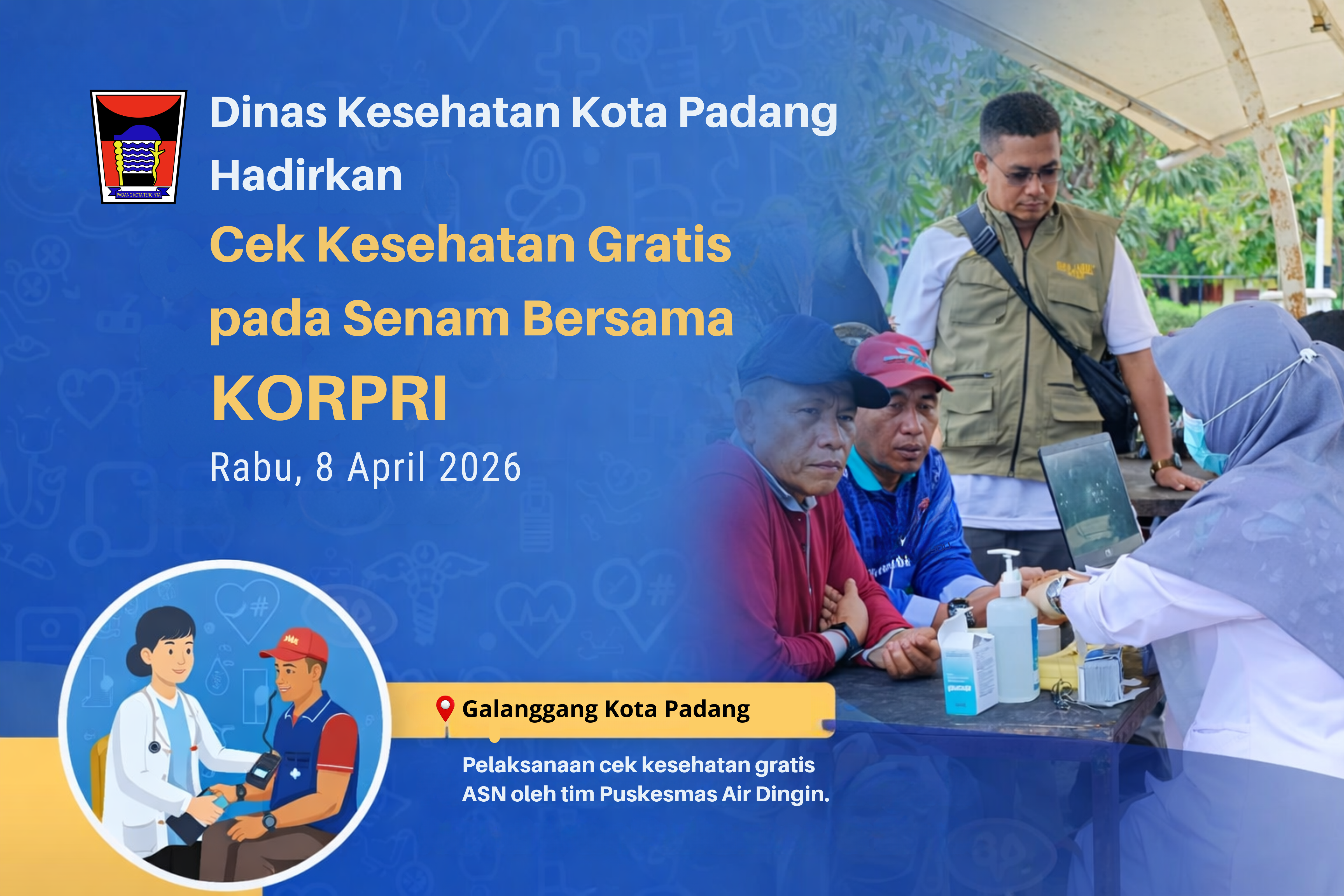Pelayanan CKG(Cek Kesehatan Gratis) oleh Dinas Kesehatan dalam kegiatan Senam Bersama di Galanggang Kota Padang